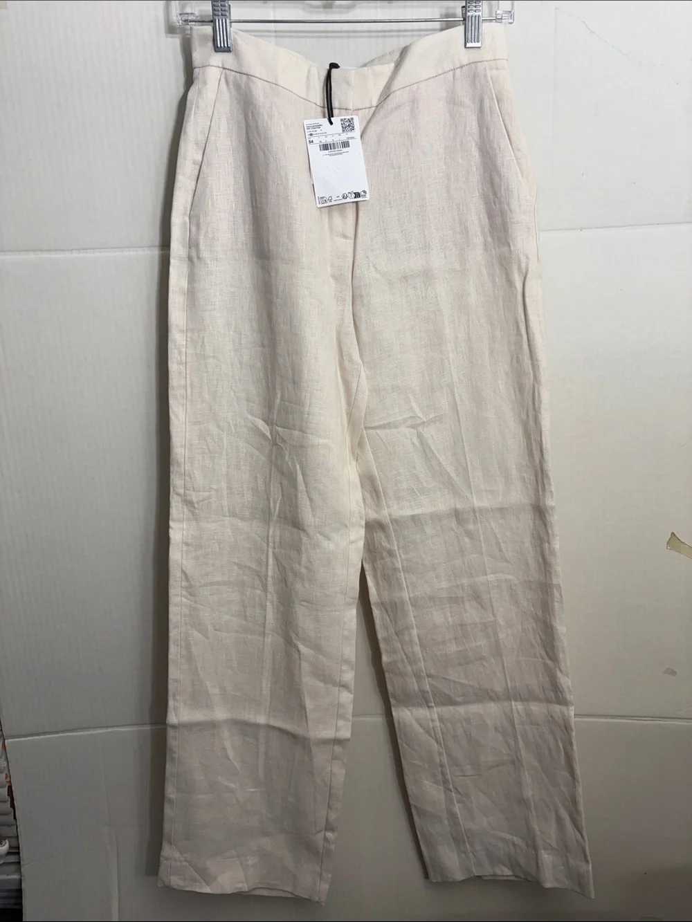 Mango Natural/Cream Linen-Blend Trousers